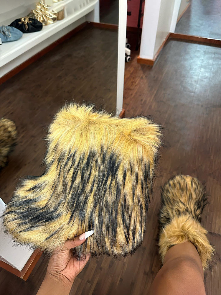 Fluffy Faux Fur Mid-Calf Booties
