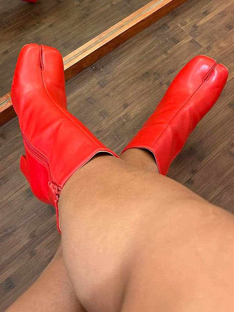 Split Toe Chunky Heel Boots - Elara Row
