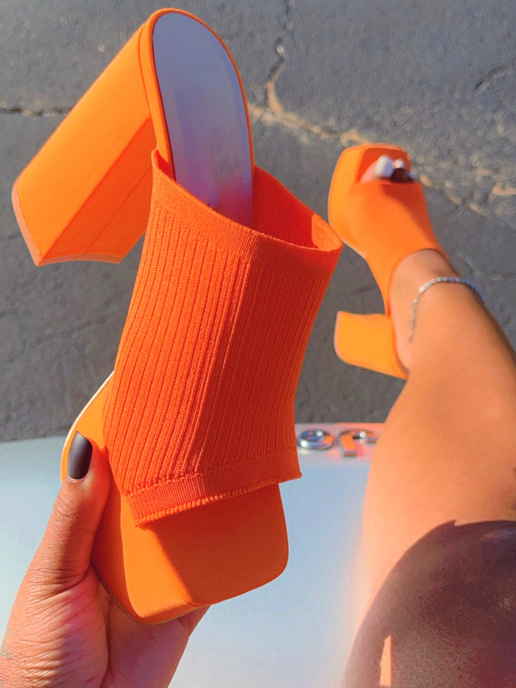 Knit Platform Chunky Heel Sandals - Elara Row