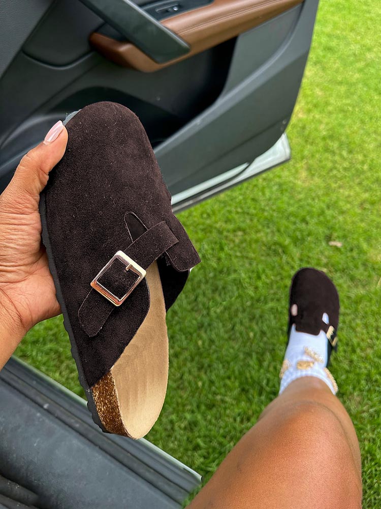 Suede Slip-On Sandals - Elara Row