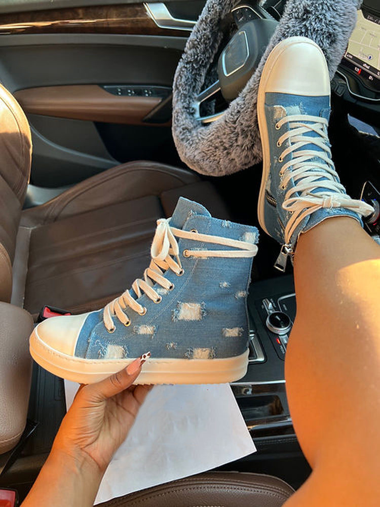 Denim High-Top Sneakers - Elara Row