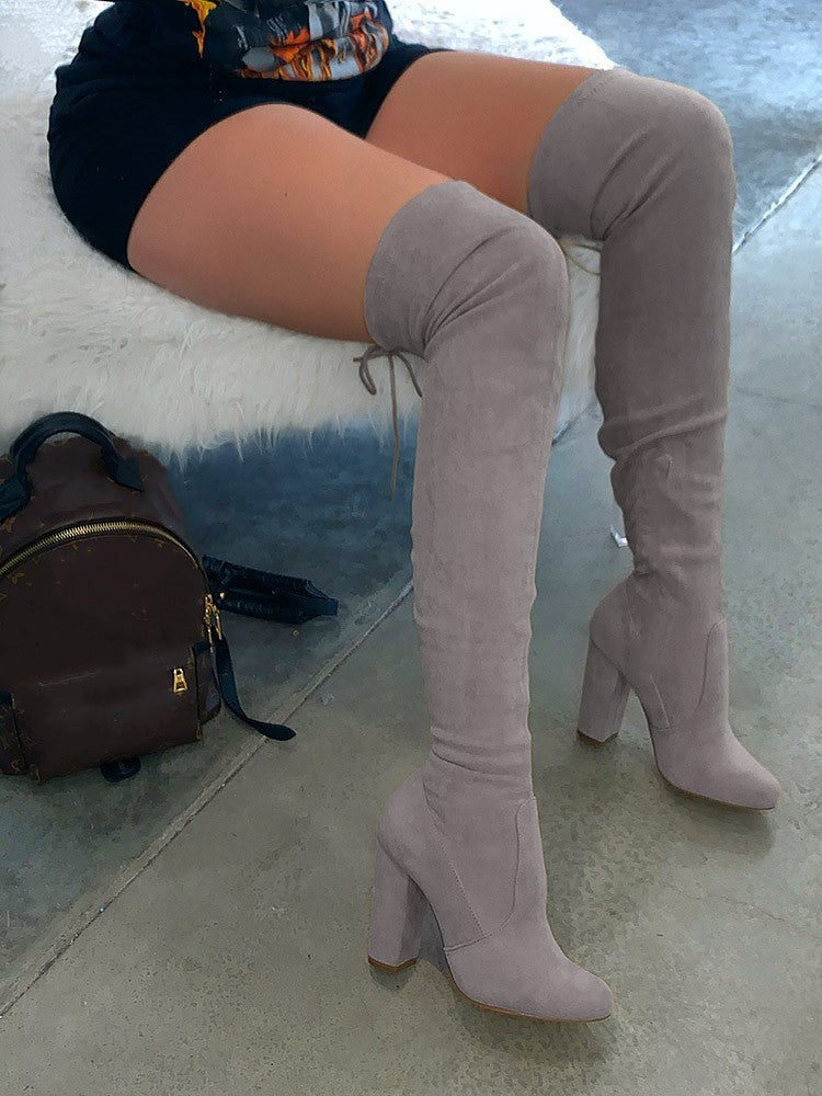 Suede Tie Back Boots - Elara Row