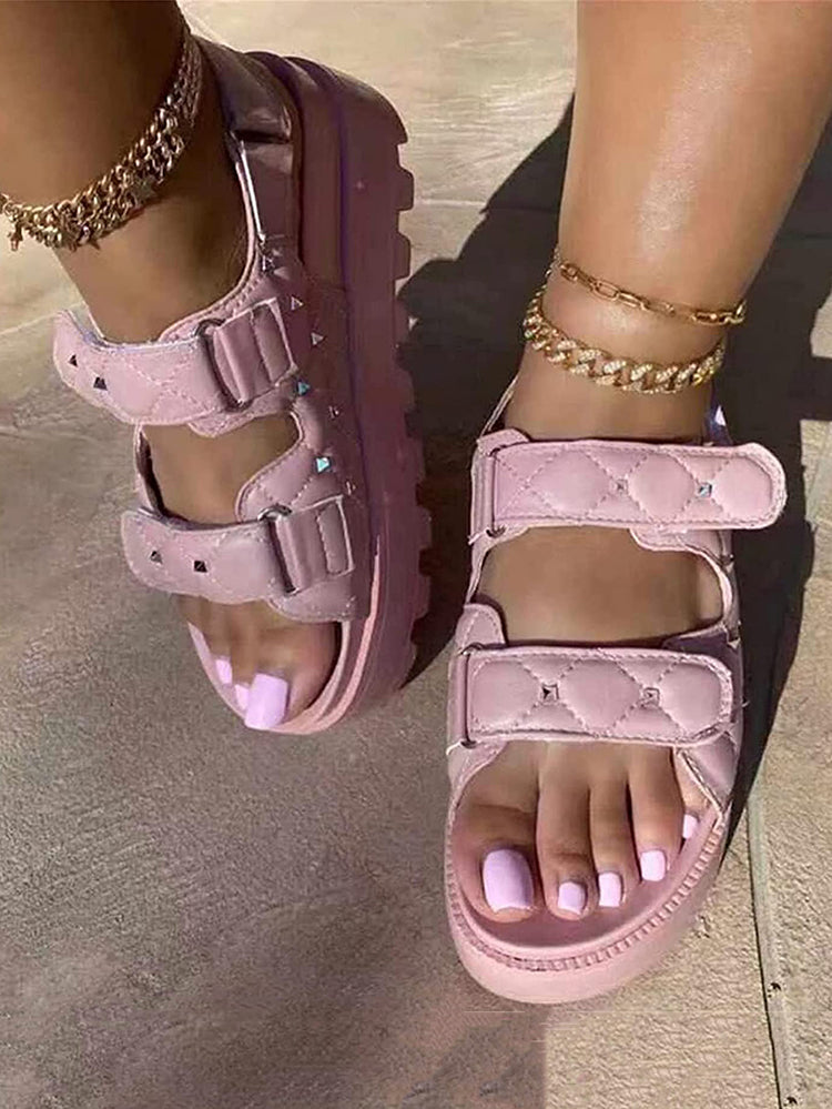 Velcro Studs Decor Thick Sole Sandals - Elara Row