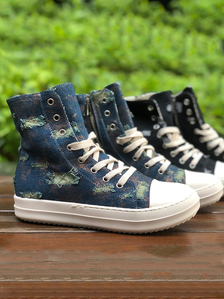 Denim High-Top Sneakers - Elara Row