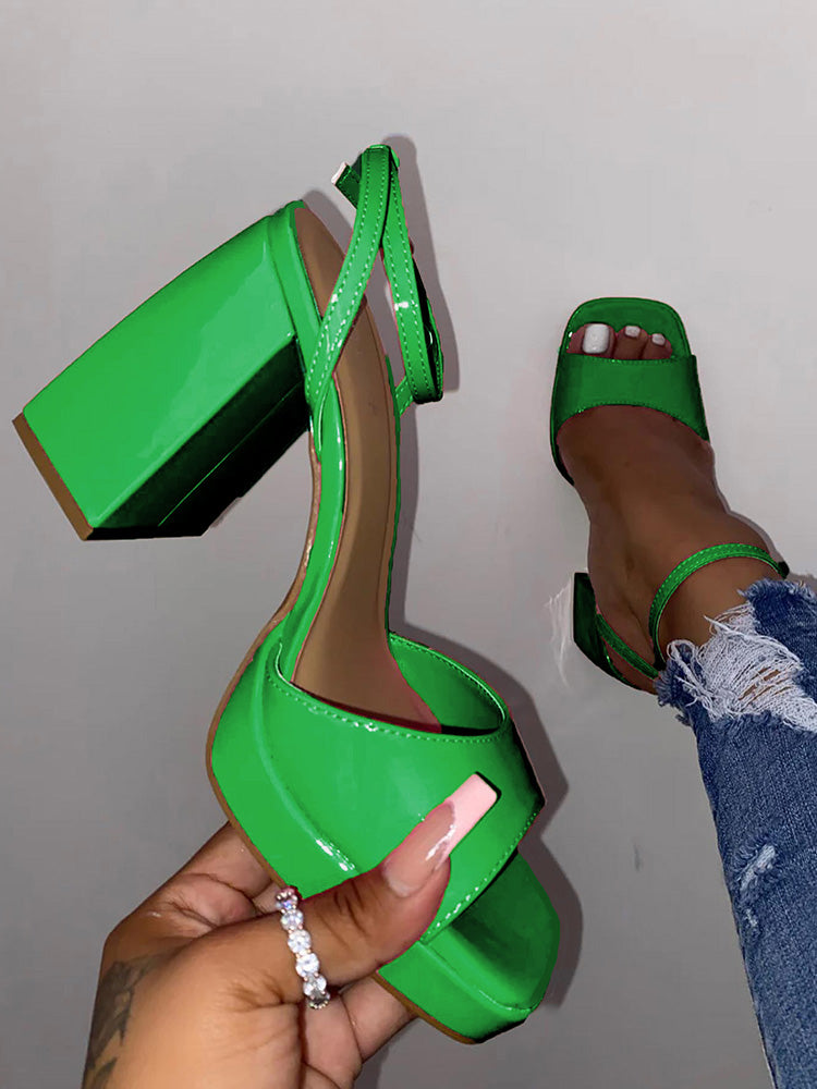 Leather Chunky Heel Sandals - Elara Row