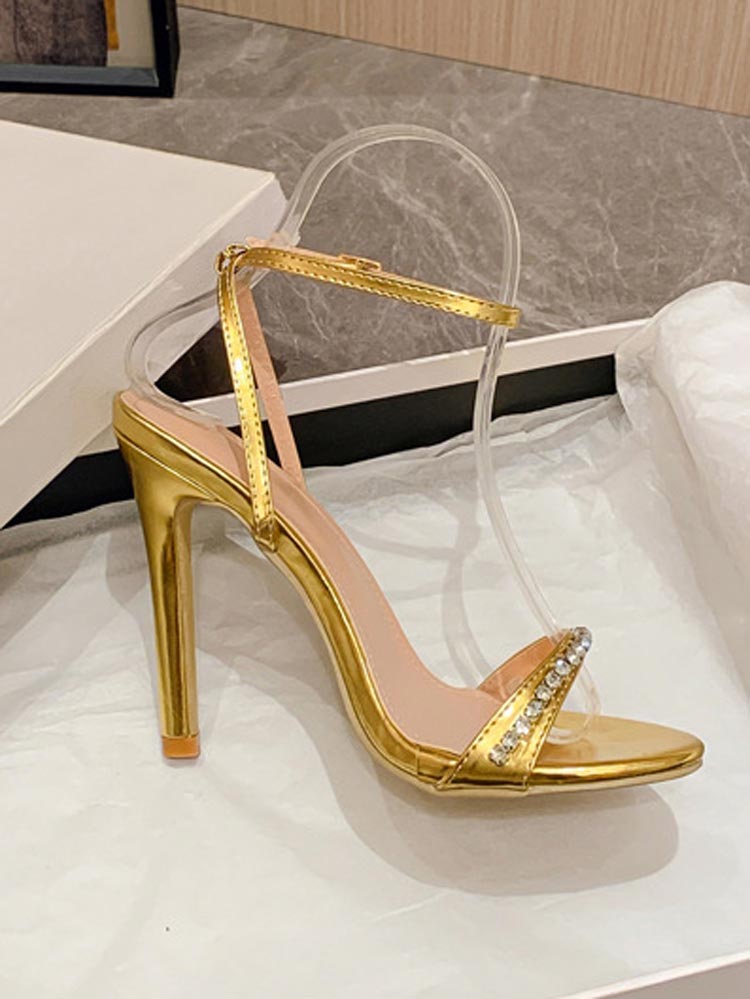 Rhinestone Ankle Strap Heels - Elara Row