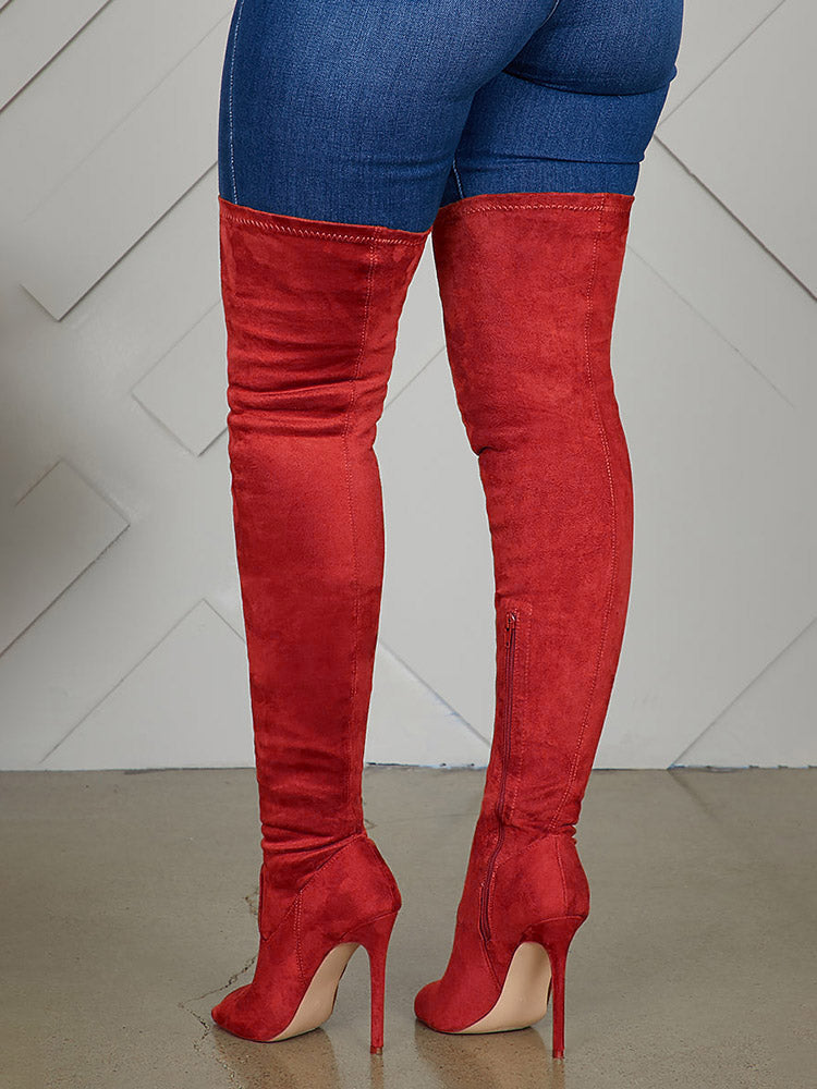 Peep Toe Suede Over Knee Boots - Elara Row