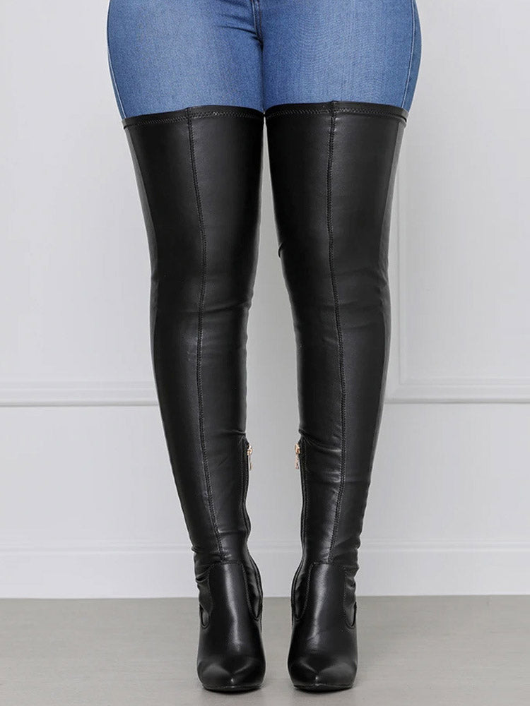 PU Leather Flat Over Knee Boots - Elara Row