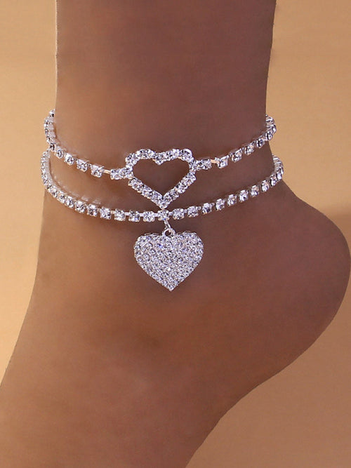 2PCS Rhinestone Heart Anklet - Elara Row