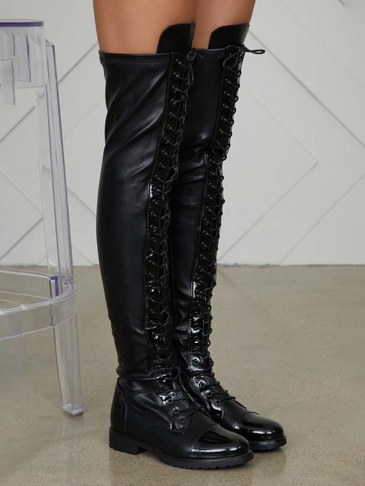 Lace Up PU Leather Boots - Elara Row