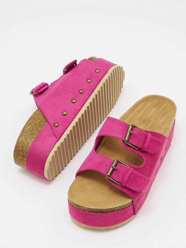 Double Buckle Strap Platform Sandals - Elara Row