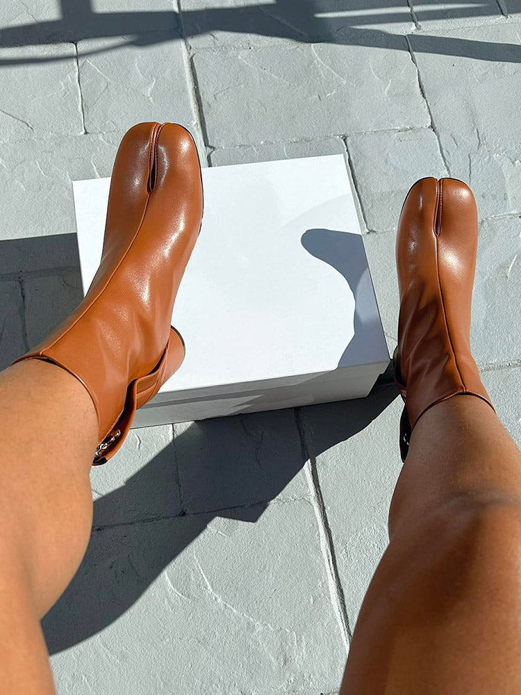 Split Toe Chunky Heel Boots - Elara Row