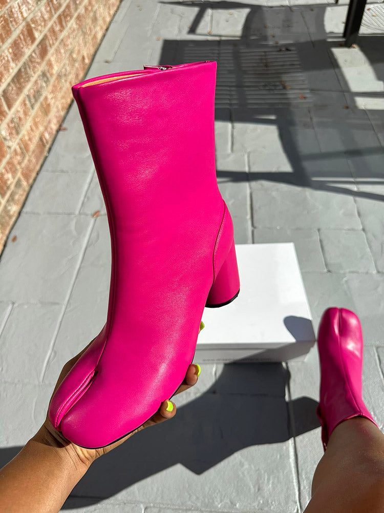 Split Toe Chunky Heel Boots - Elara Row