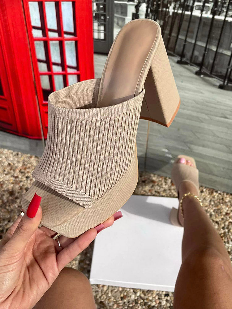 Knit Platform Chunky Heel Sandals - Elara Row