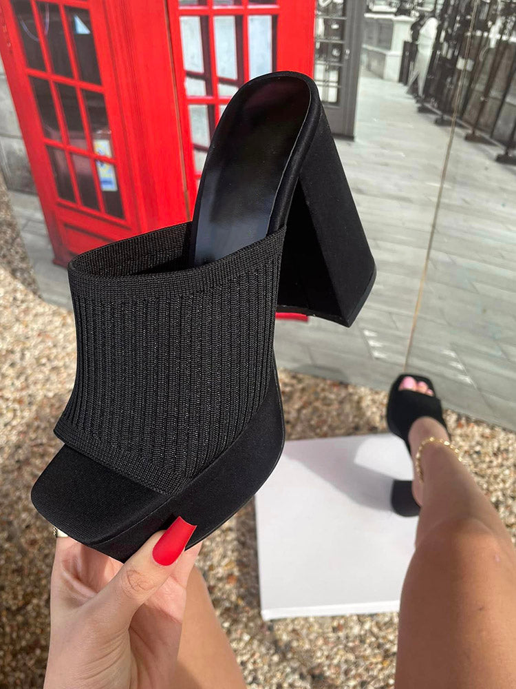 Knit Platform Chunky Heel Sandals - Elara Row