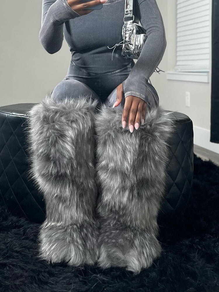 Faux Fur Statement Boots - Elara Row