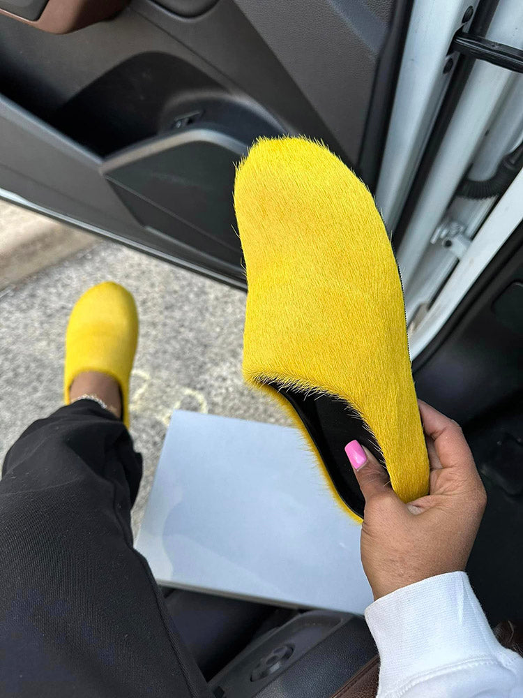 Fur Slip-On Flat Slides - Elara Row