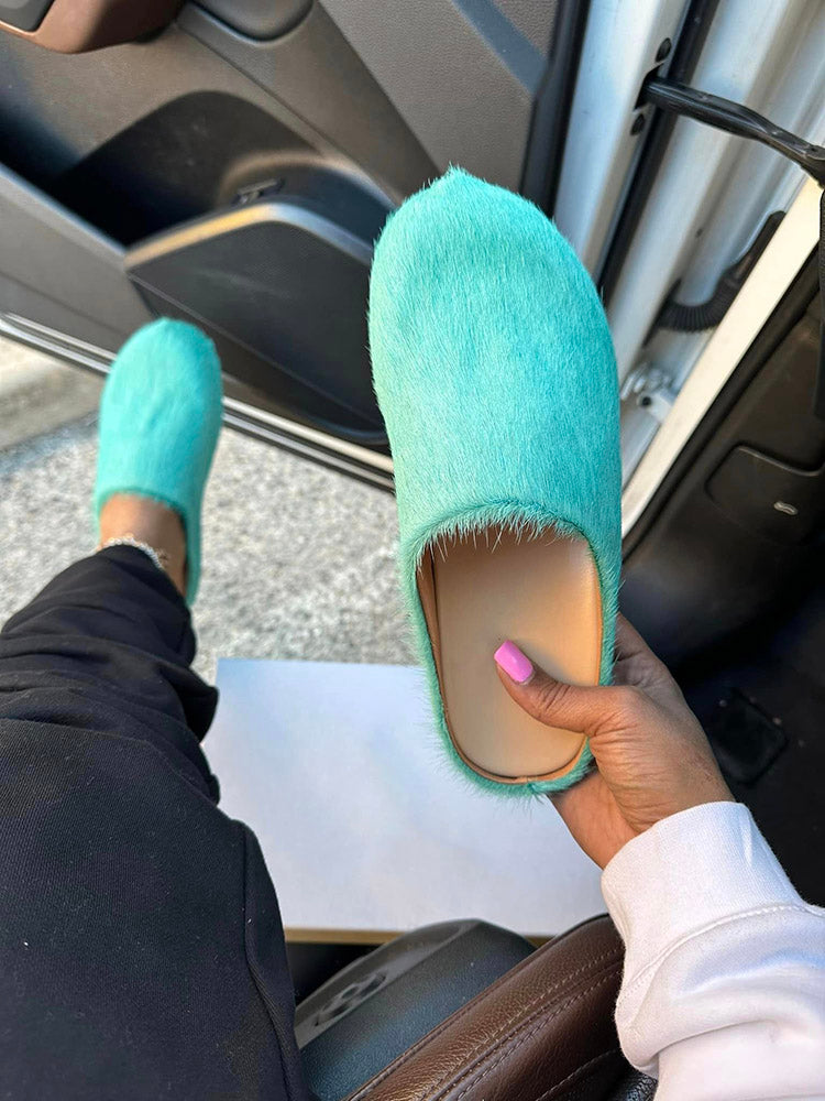 Fur Slip-On Flat Slides - Elara Row