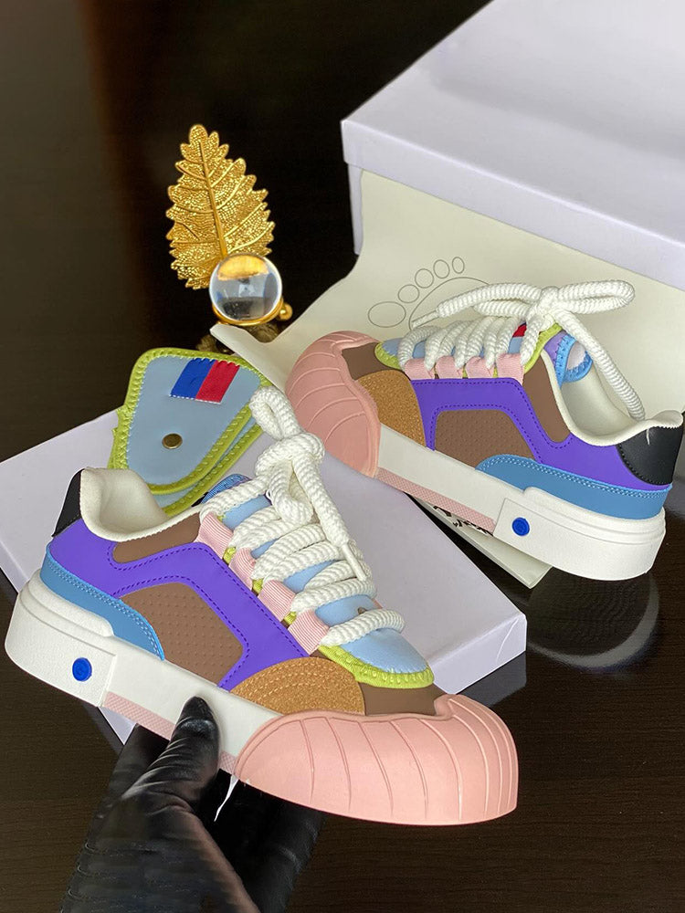 Color Contrast Rubber Toe Sneakers - Elara Row