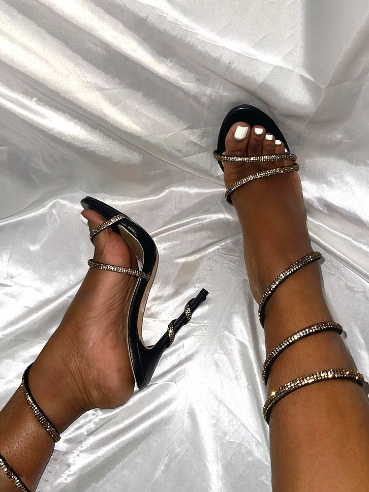 Rhinestone Ankle-Wrap Sandals - Elara Row