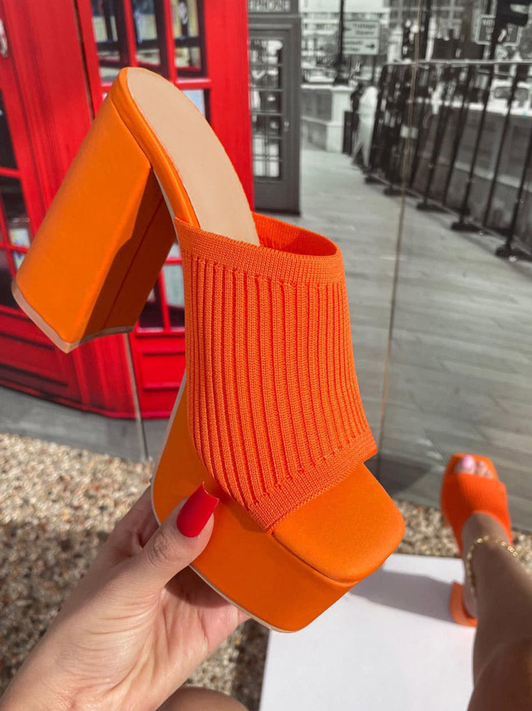 Knit Platform Chunky Heel Sandals - Elara Row