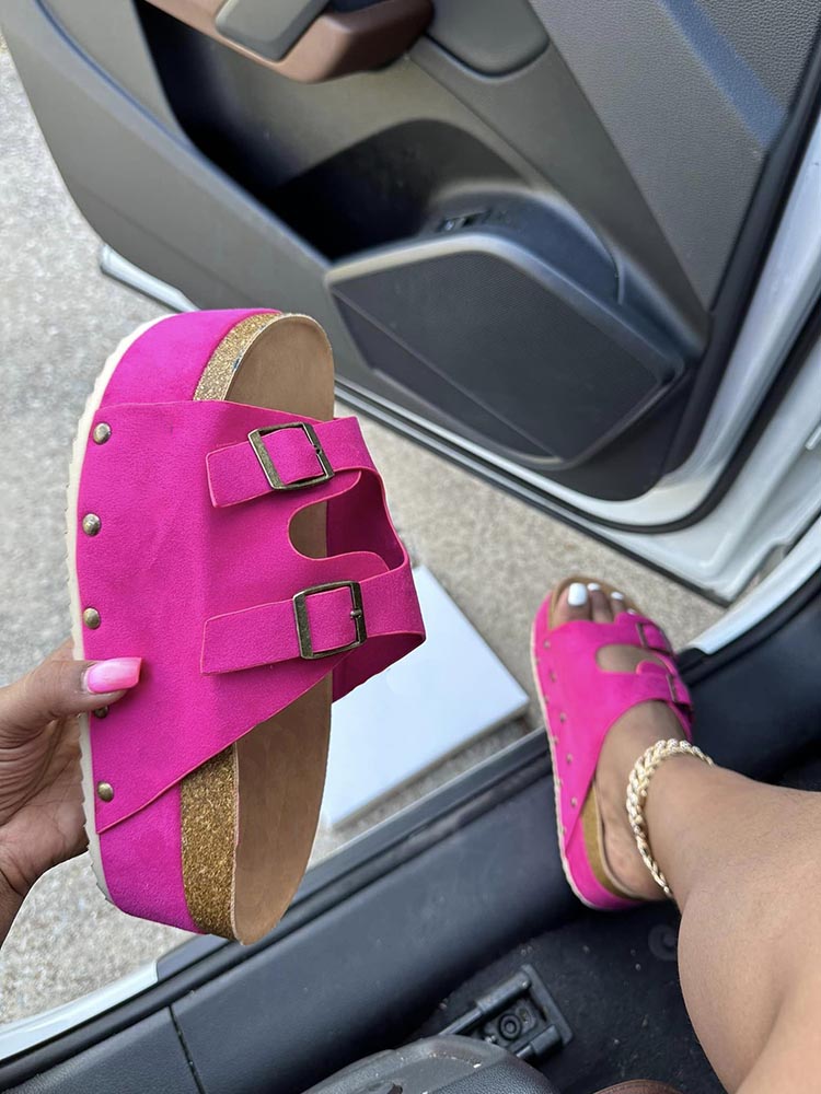 Double Buckle Strap Platform Sandals - Elara Row