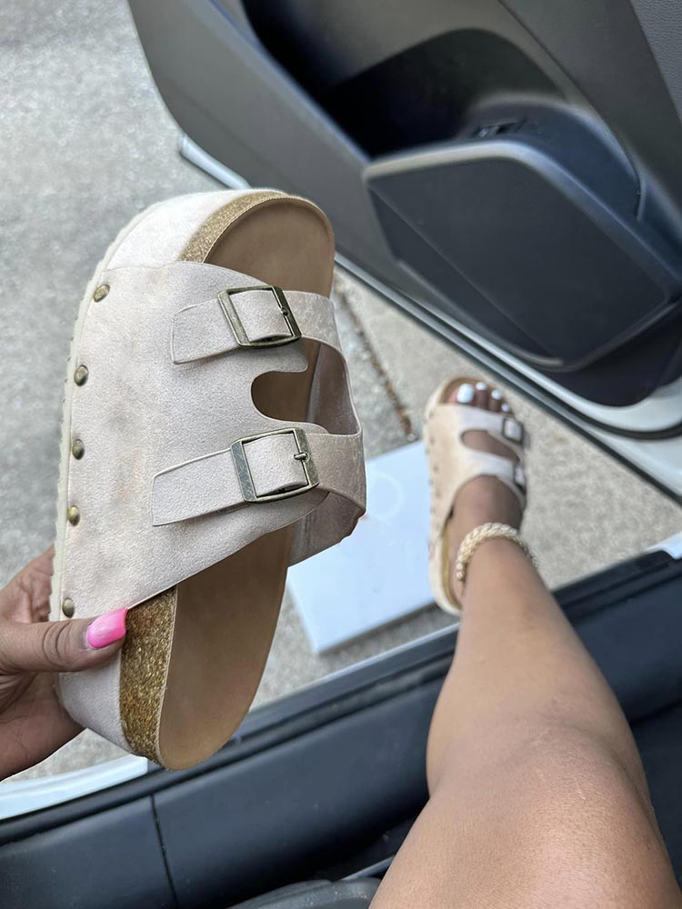 Double Buckle Strap Platform Sandals - Elara Row