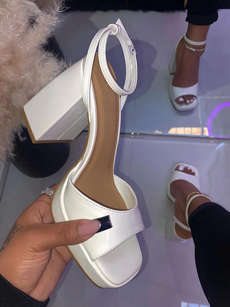 Leather Chunky Heel Sandals - Elara Row