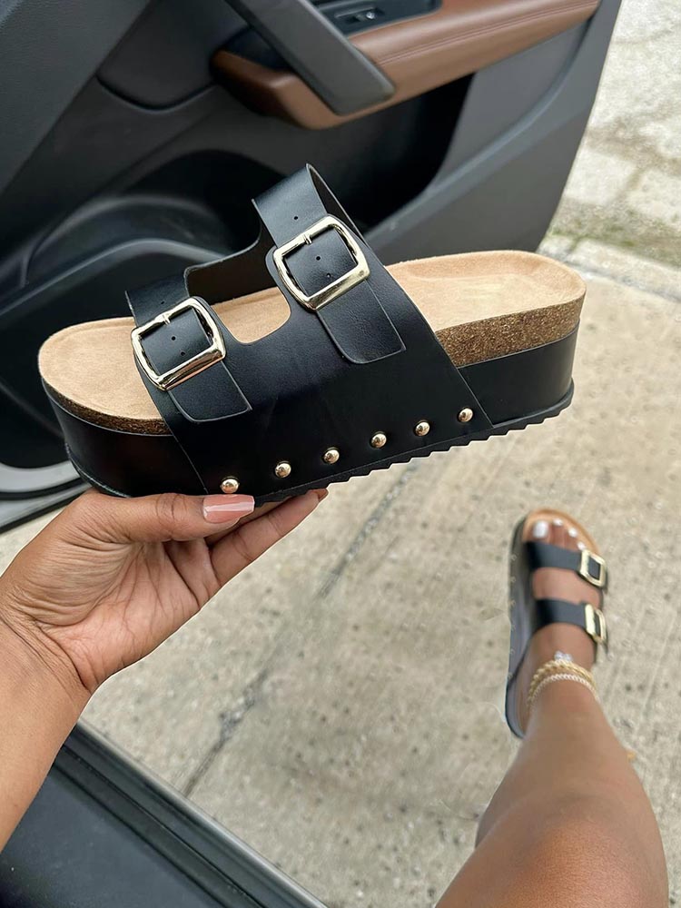 Double Buckle Strap Platform Sandals - Elara Row