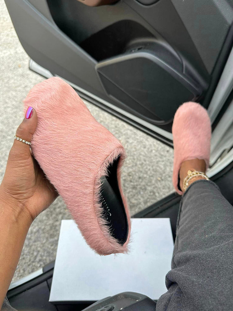 Fur Slip-On Flat Slides - Elara Row