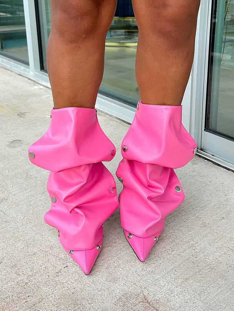Leather Press Stud Ankle Boots - Elara Row