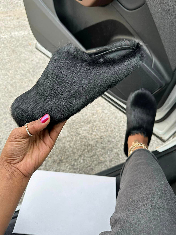 Fur Slip-On Flat Slides - Elara Row