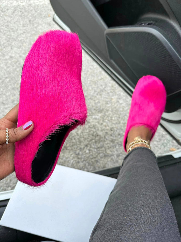 Fur Slip-On Flat Slides - Elara Row