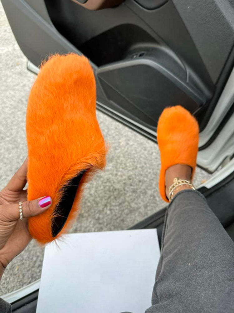 Fur Slip-On Flat Slides - Elara Row