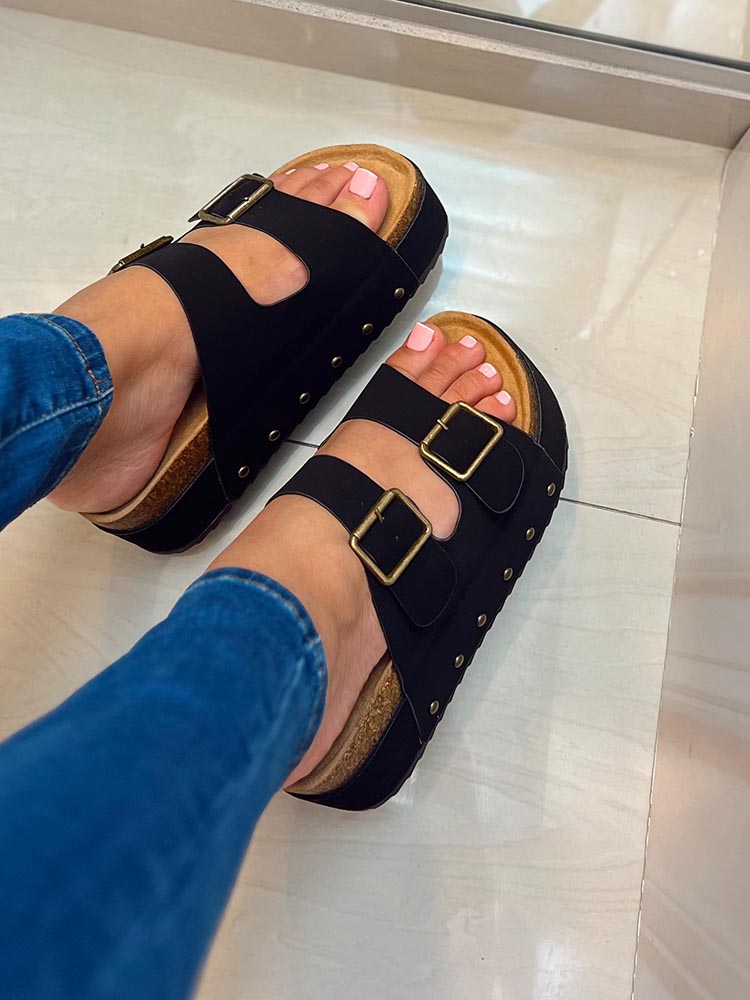 Double Buckle Strap Platform Sandals - Elara Row