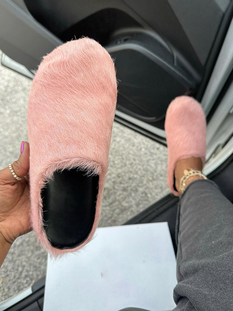 Fur Slip-On Flat Slides - Elara Row