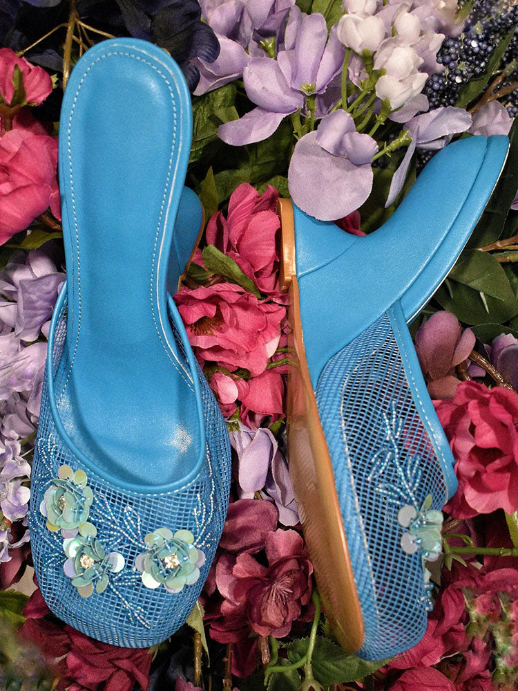Floral Embroidered Mesh Wedge