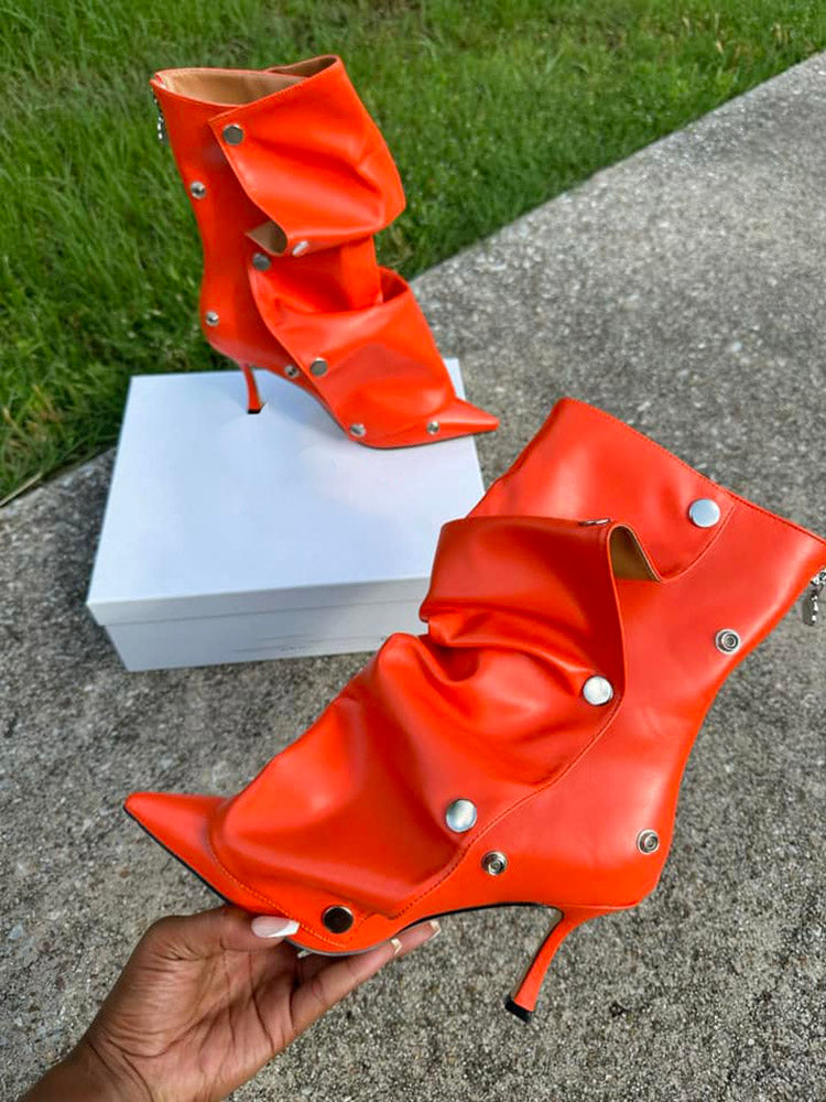 Leather Press Stud Ankle Boots - Elara Row