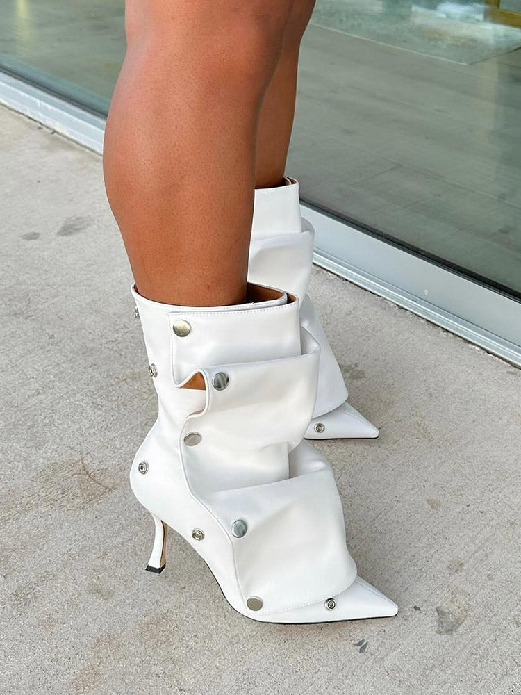 Leather Press Stud Ankle Boots - Elara Row