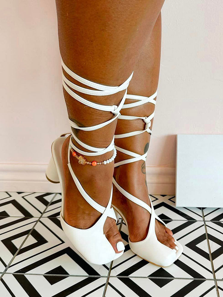 Open Toe Lace-Up Sandals - Elara Row