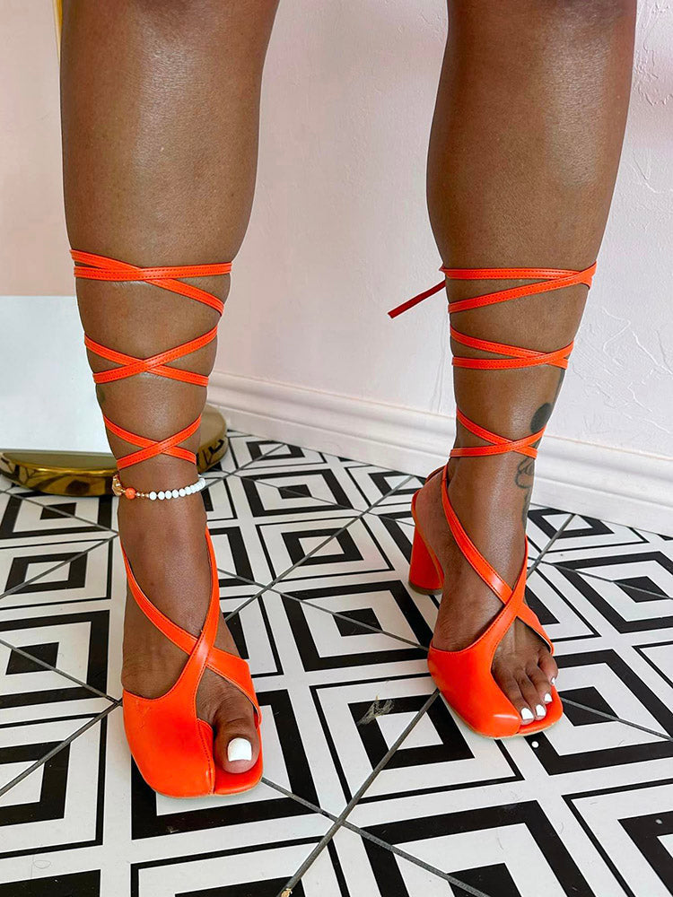 Open Toe Lace-Up Sandals - Elara Row