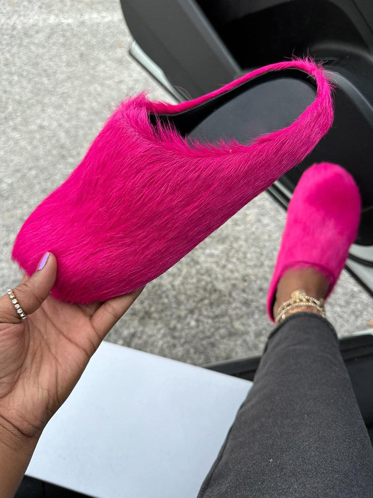 Fur Slip-On Flat Slides - Elara Row