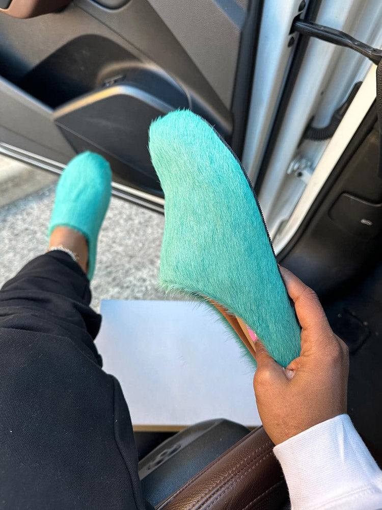 Fur Slip-On Flat Slides - Elara Row