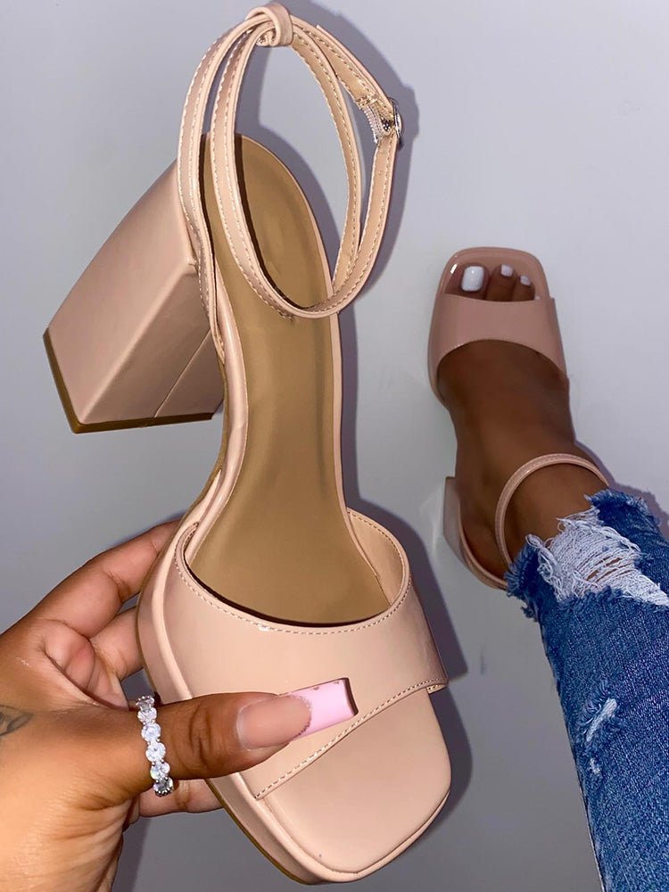 Leather Chunky Heel Sandals - Elara Row