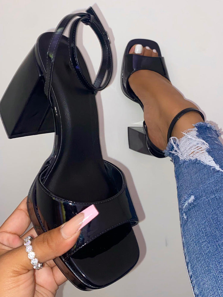 Leather Chunky Heel Sandals - Elara Row