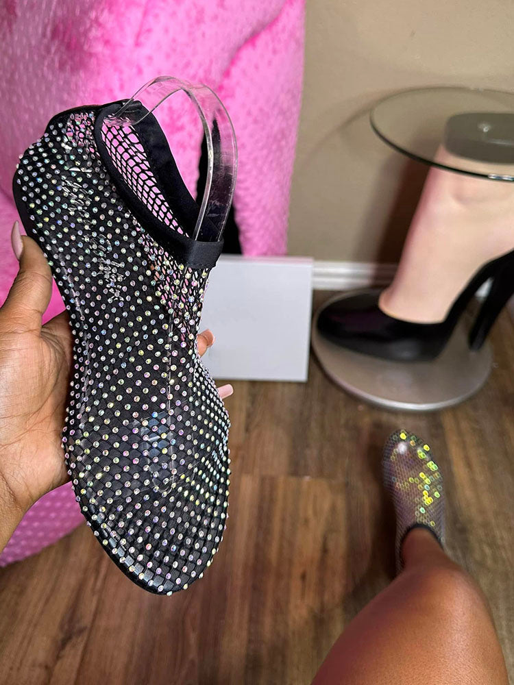 Rhinestone Mesh Flat Sandals