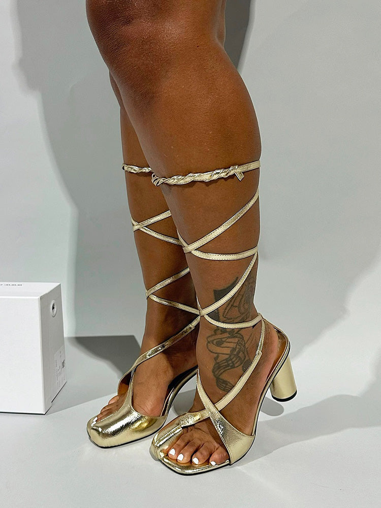 Open Toe Lace-Up Sandals - Elara Row
