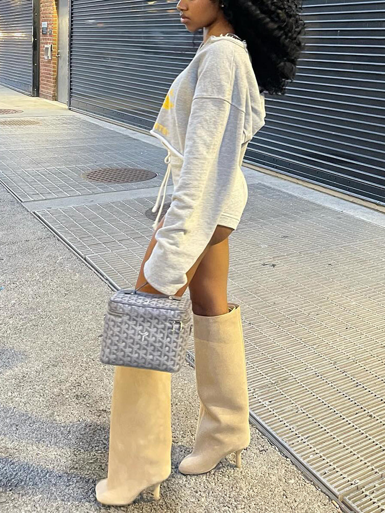 Suede Wide Calf Square Toe Boots - Elara Row