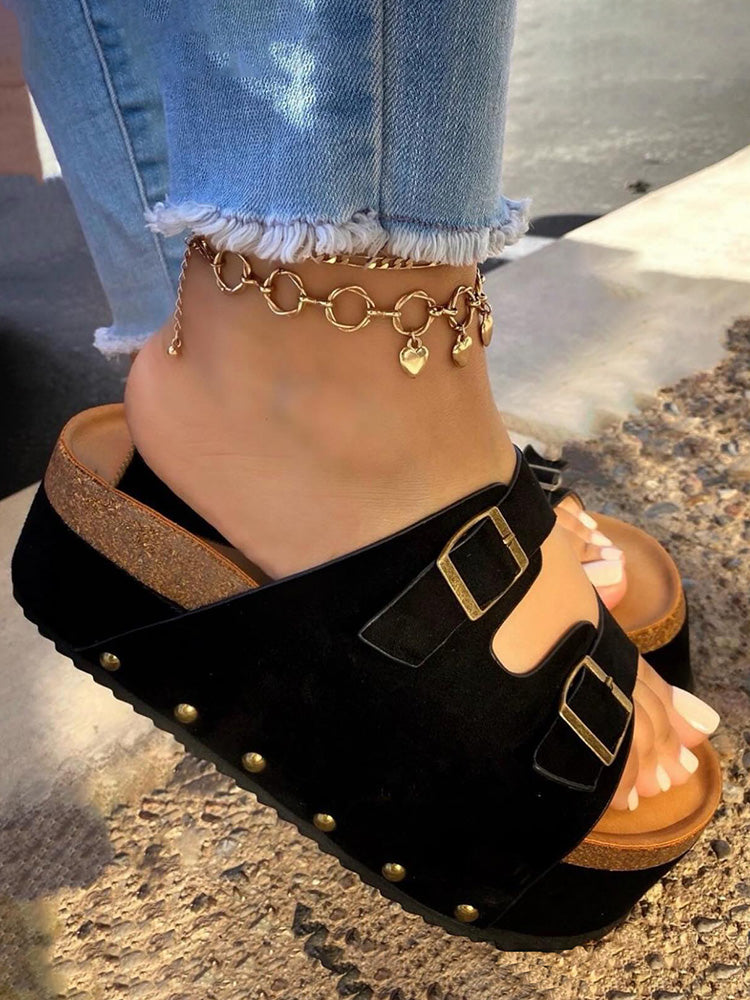 Double Buckle Strap Platform Sandals - Elara Row