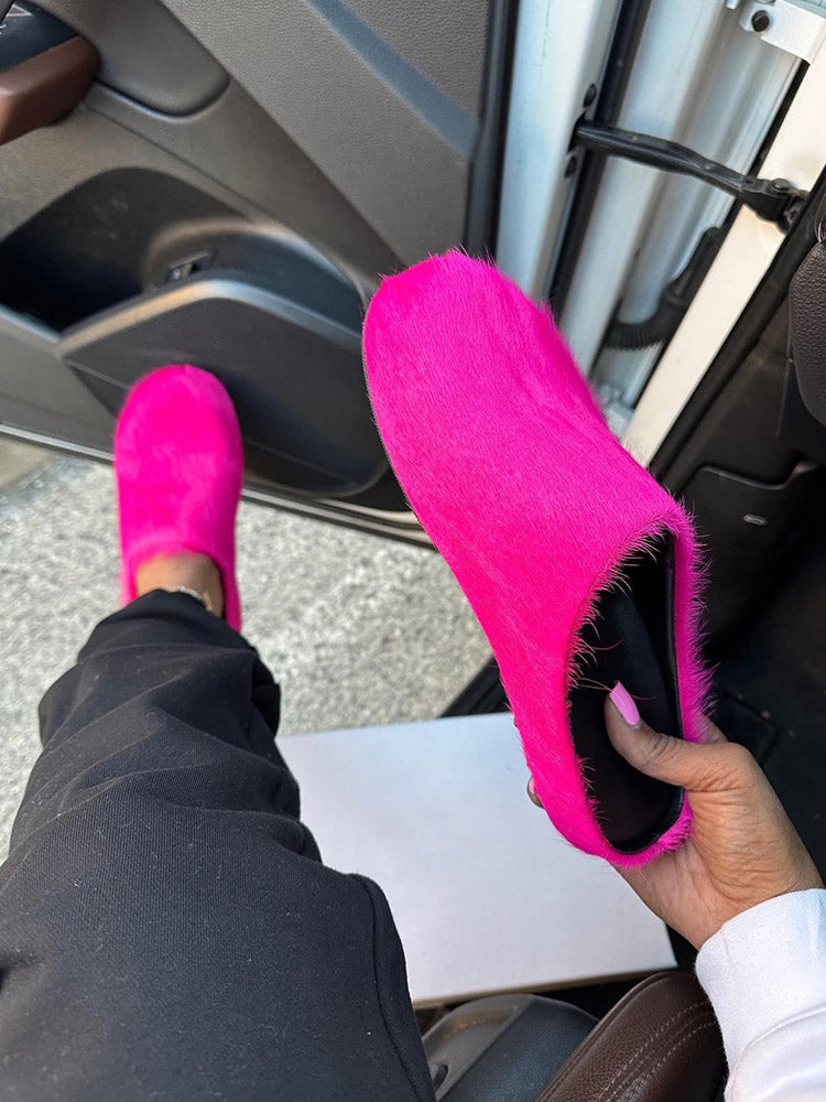 Fur Slip-On Flat Slides - Elara Row